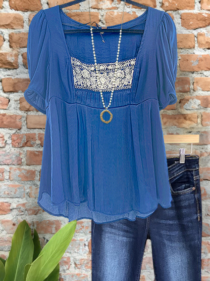 Elegant Embroidered Short-Sleeved Top