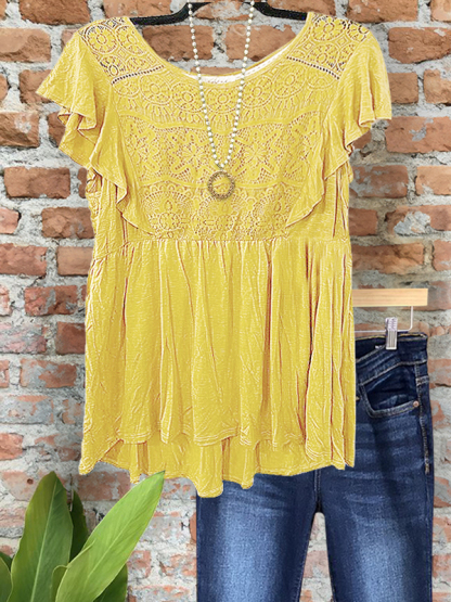 Elegant Cozy Lace Ruffle Sleeve Top