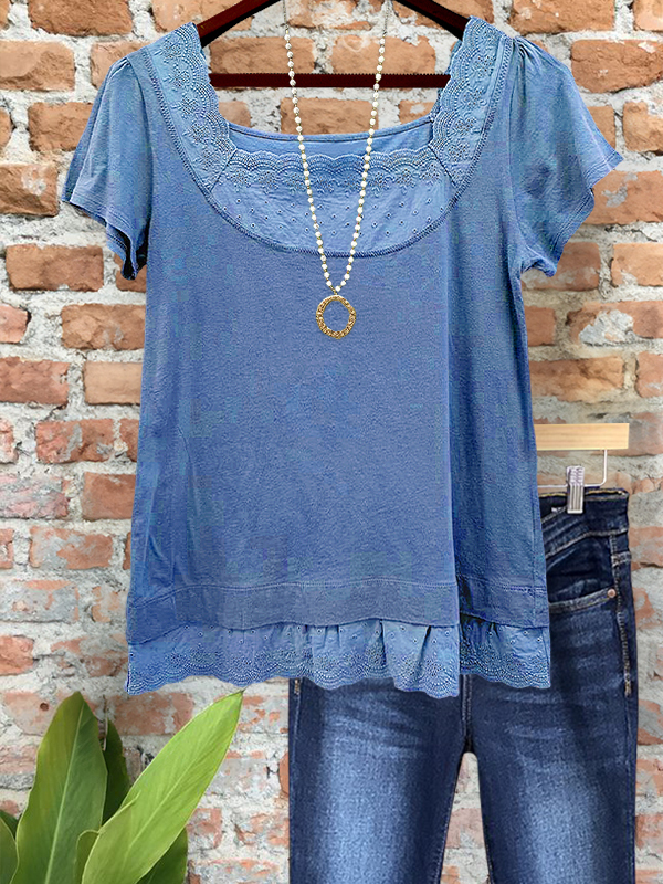 Casual Retro Jacquard Short Sleeve Top