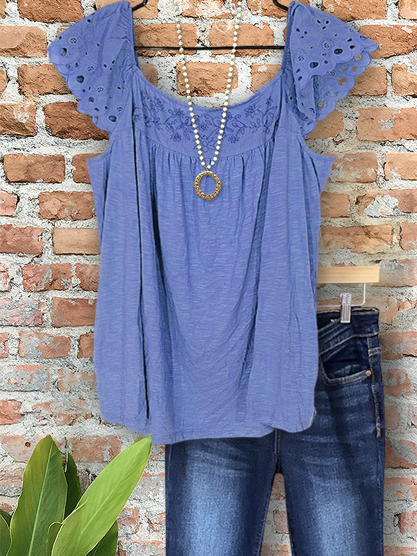 Casual Elegant Embroidered Floral Print Top