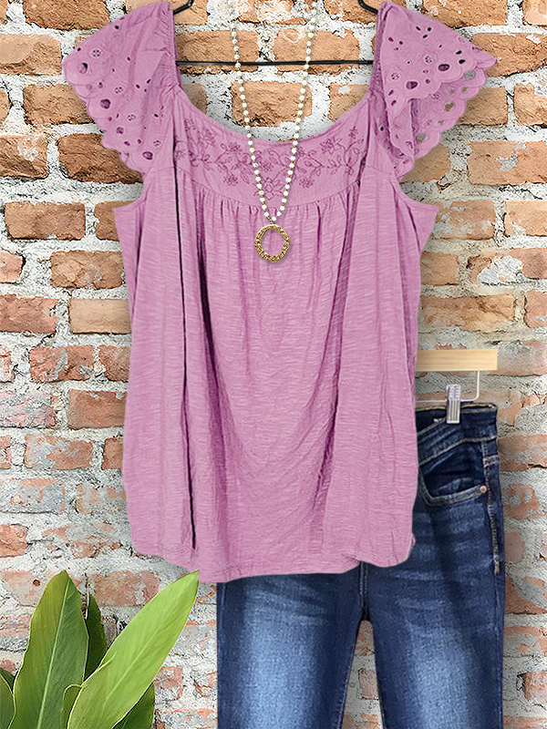 Casual Elegant Embroidered Floral Print Top