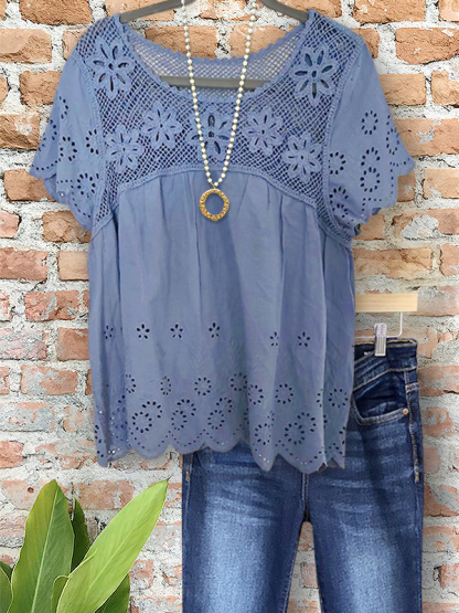 Casual Vintage Mesh Floral Top