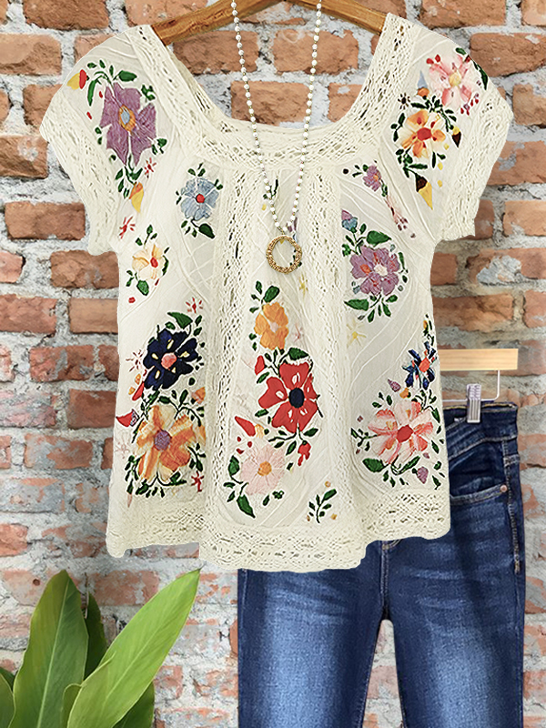 Romantic Garden Floral Patchwork Top