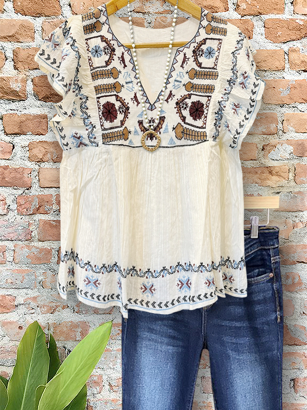 Casual Elegant Floral Ruffle Sleeve Top