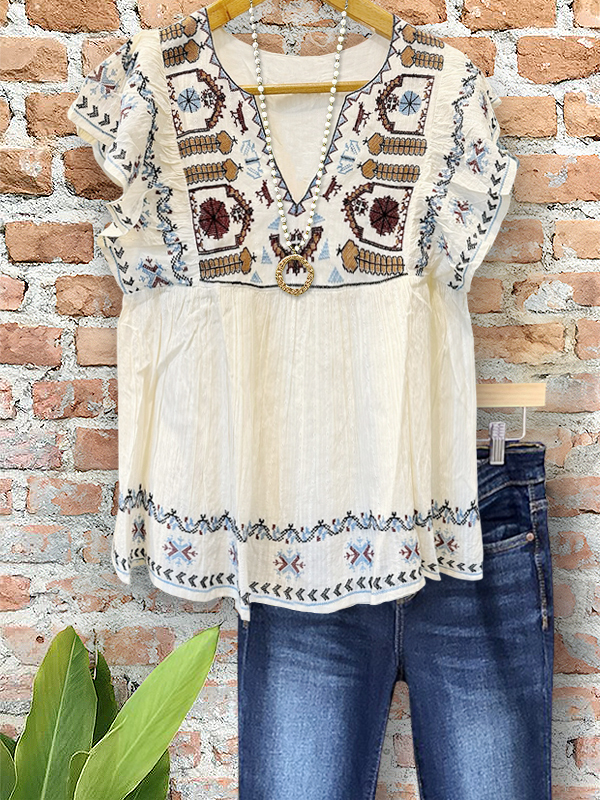 Women's top | Casual Elegant Floral Ruffle Sleeve Top |Website-shopcharmingrose