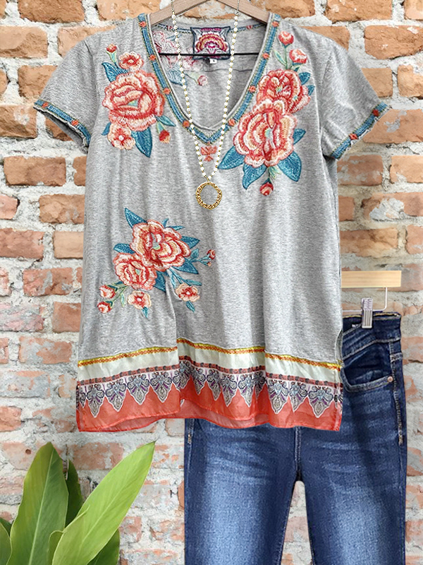 Women's top | Vintage Embroidered Floral Patchwork Top |Website-shopcharmingrose
