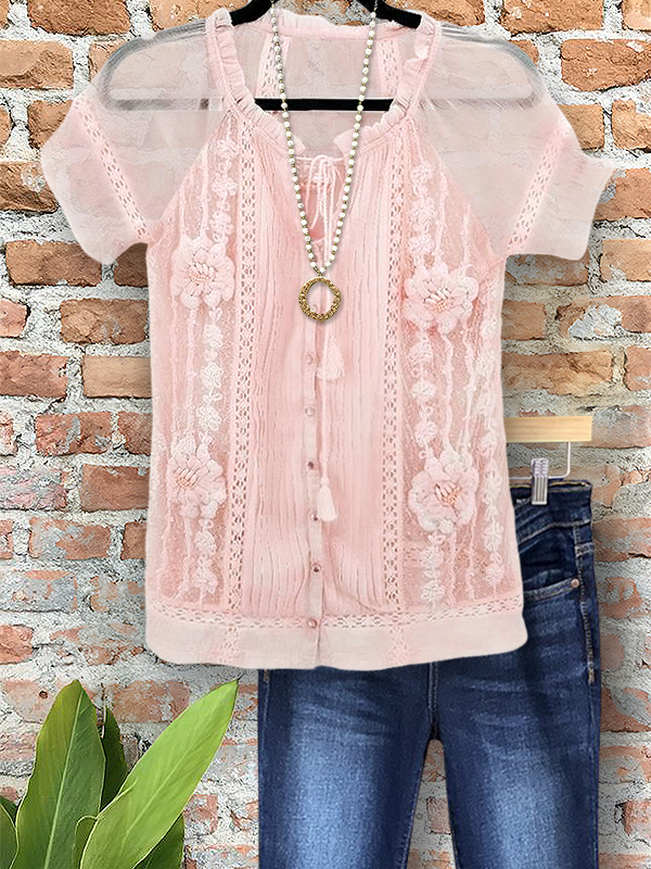 Women's top | Elegant Flowy Lace Floral Top |Website-shopcharmingrose