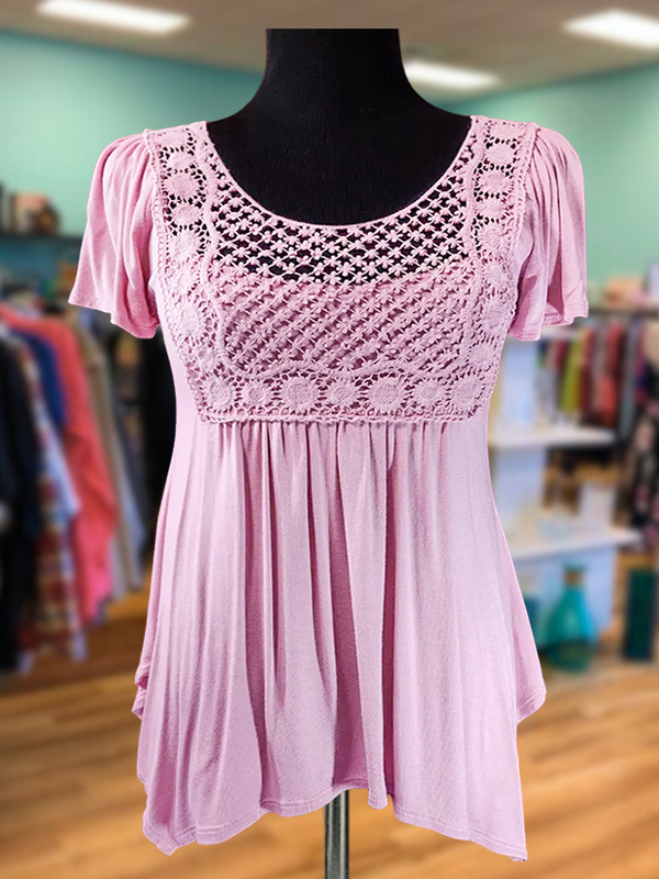 Women's top | Elegant Crochet Floral Ruffle Sleeve Top |Website-shopcharmingrose