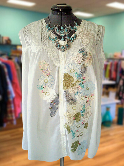 Vintage Floral Lace Patchwork Shirt
