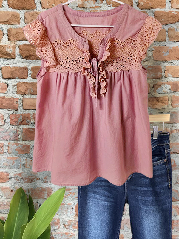 Retro Elegant Jacquard Ruffle Sleeve Top