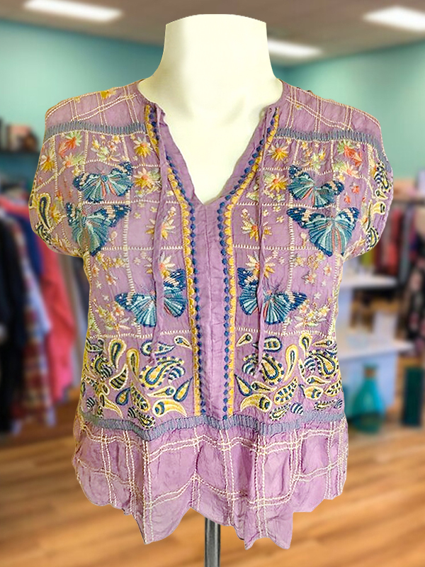 Women's top | Romantic Garden Embroidered Short Sleeve Top |Website-shopcharmingrose