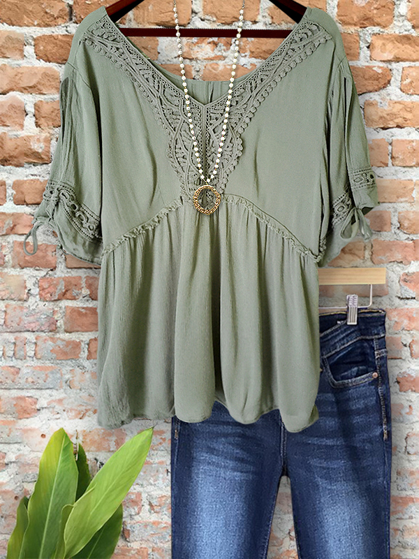 Women's top | Casual Webbing Patchwork Tie-Up Top |Website-shopcharmingrose