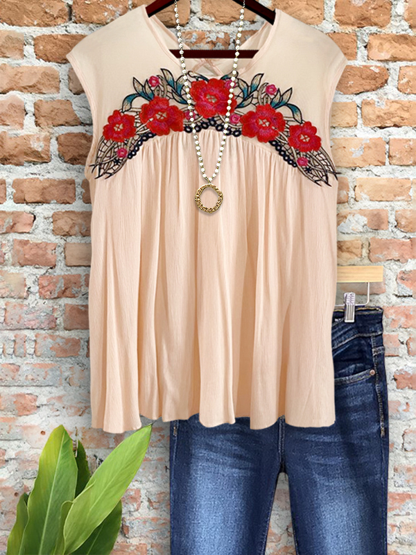 Chic Floral Embroidered Textured Top