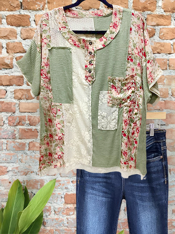 Women's top | Casual Romantic Floral Patchwork Top |Website-shopcharmingrose