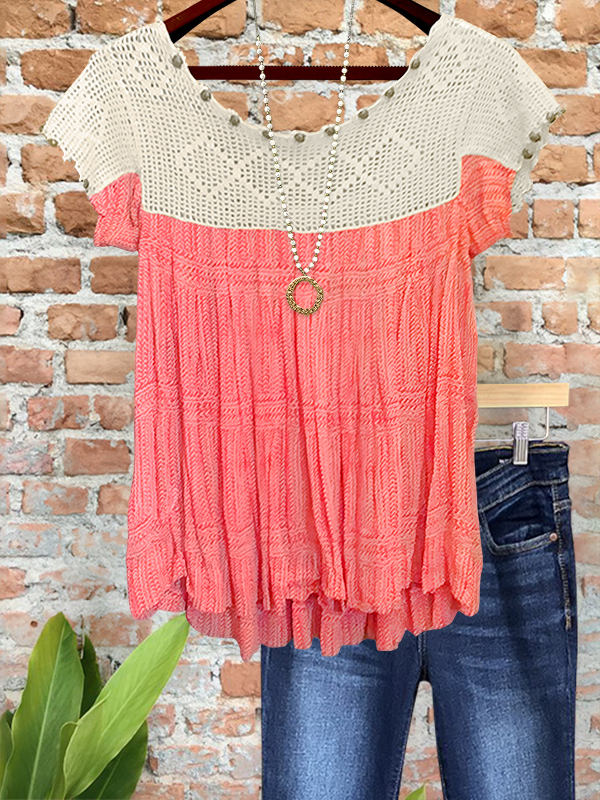 Vintage Cozy Crochet Patchwork Top