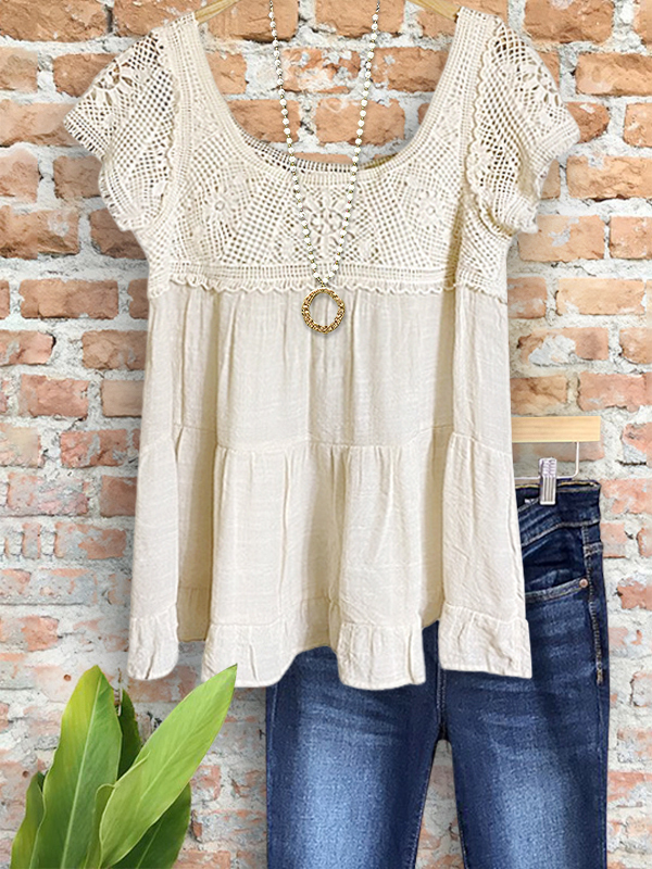 Casual Elegant Linen Crochet Top