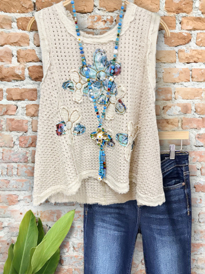 Casual Hollow Floral Patch Vest