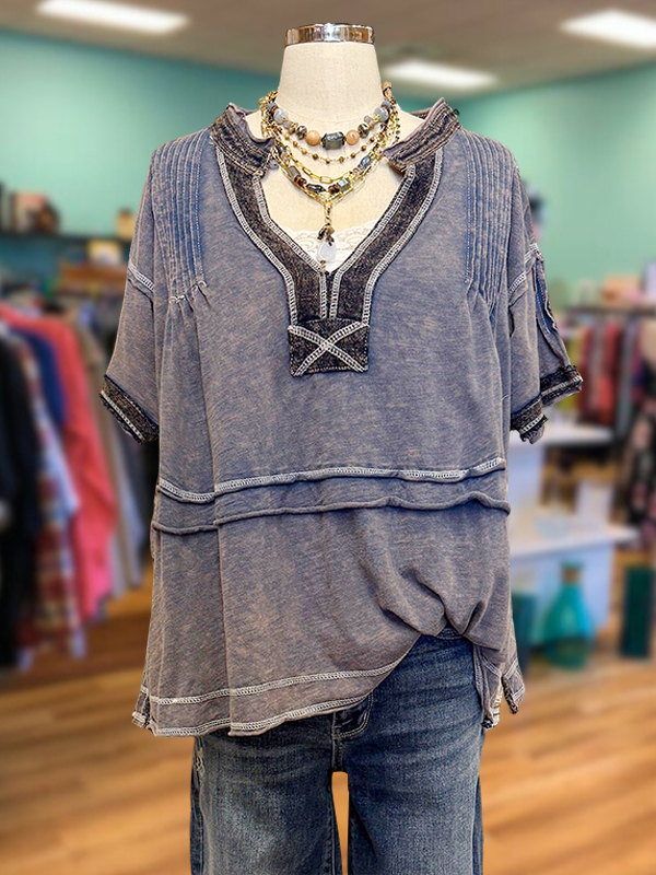 Women's top | Fashion Retro Notched V-Neck Top |Website-shopcharmingrose