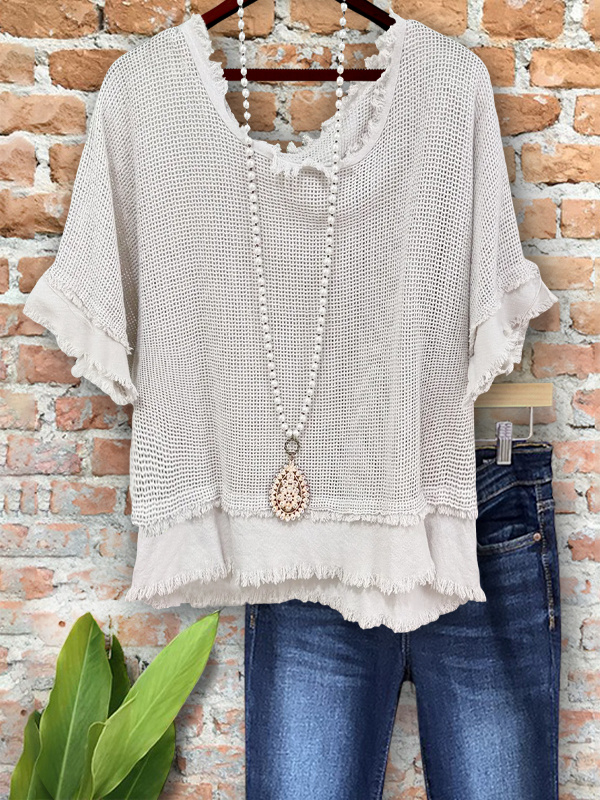 Casual Mesh Patchwork Short Sleeve Top