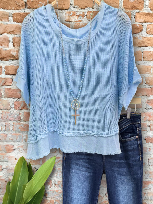 Casual Mesh Patchwork Short Sleeve Top