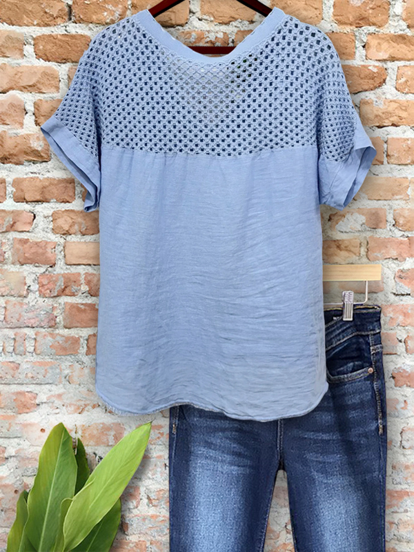 Vintage Sequins Appliqué Mesh Patchwork Top