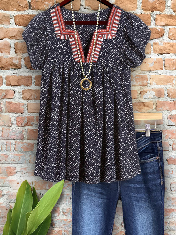 Retro Flowy Polka Dot Ruffle Sleeve Top