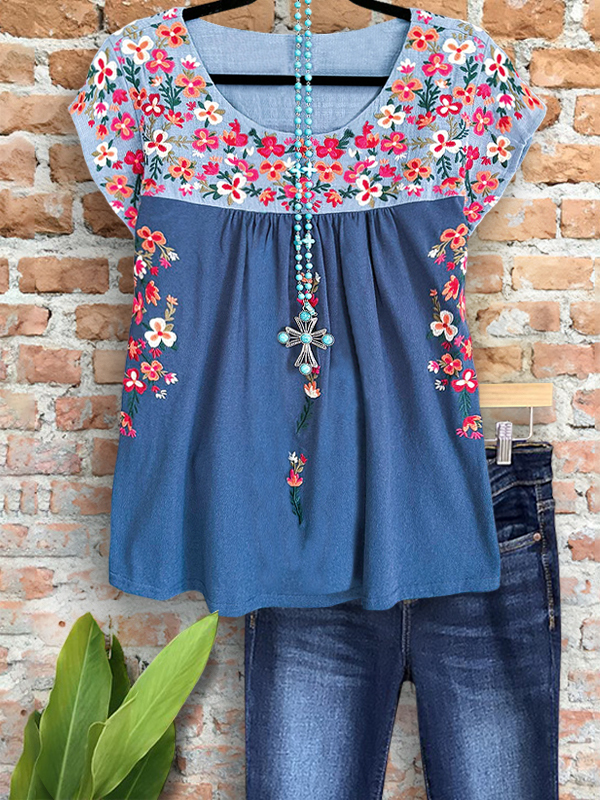 Vintage Romantic Floral Ruchde Top