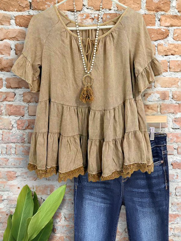Vintage Cotton Ruffle Sleeve Top