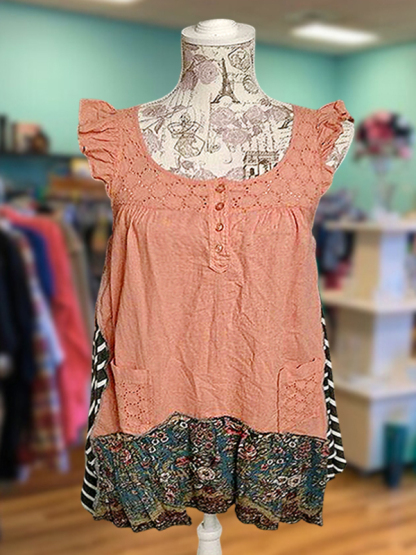 Vintage Lace Patchwork Ruffle Sleeve Top