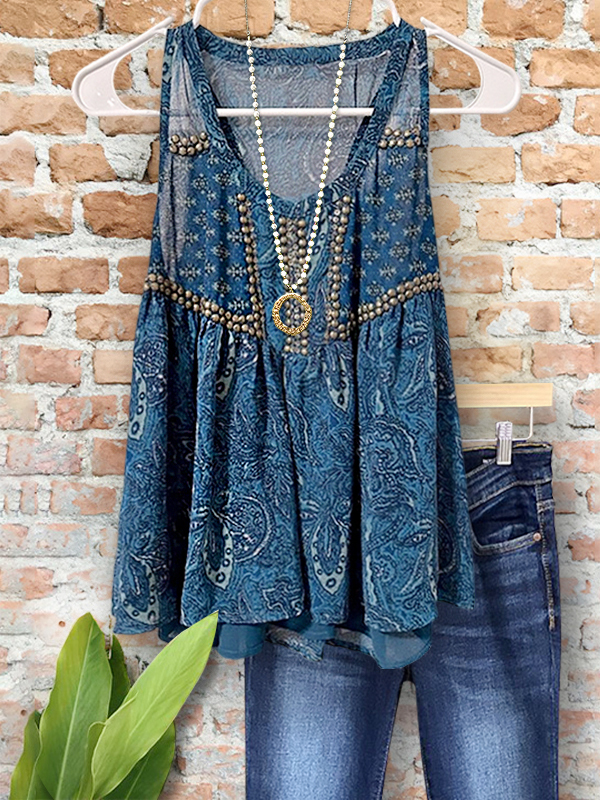 Vintage Floral Studded Embellished Vest