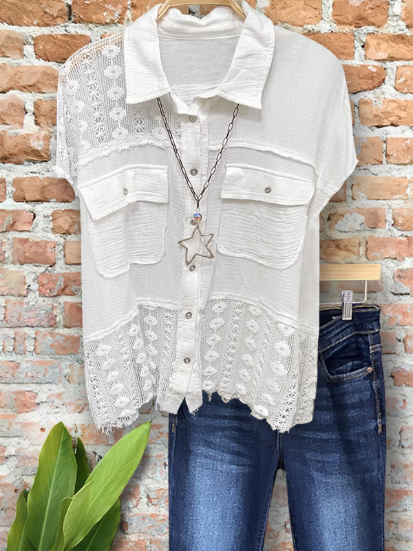 Casual Texture Crochet Pocket Top