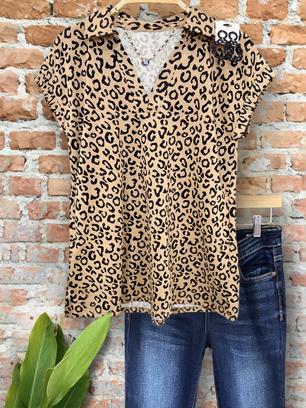 Classic Leopard Print Lapel Top