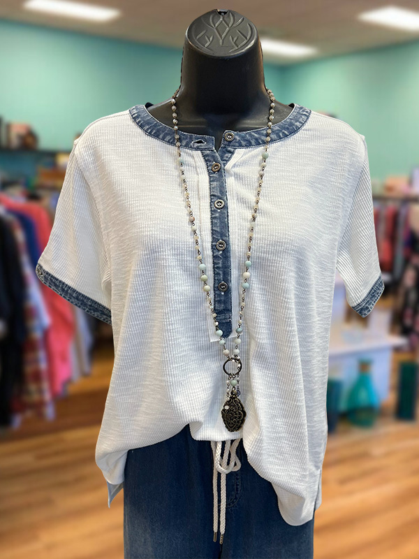 Casual Denim Embellished Textured Top