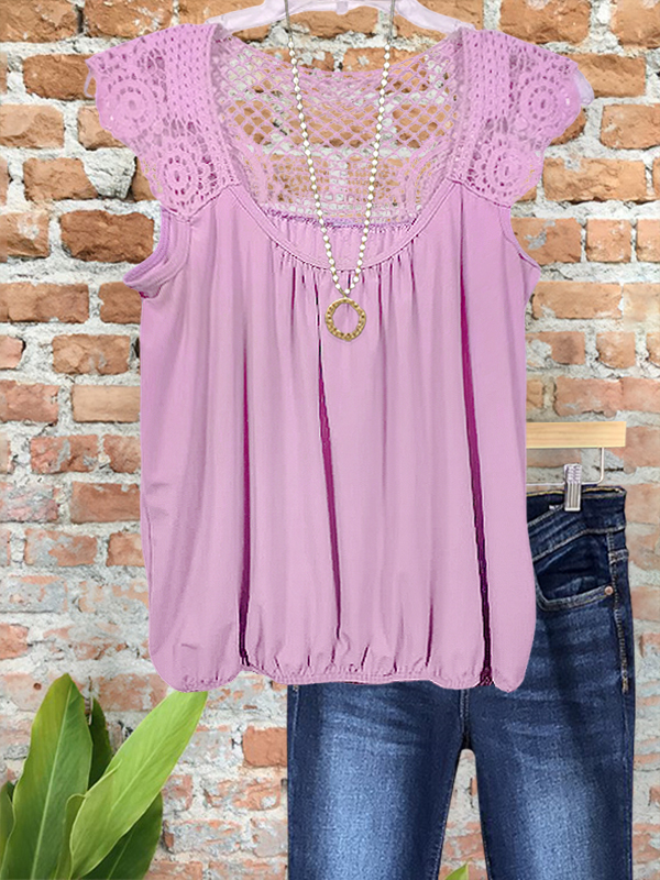Elegant Crochet Ruched Elastic Hem Top