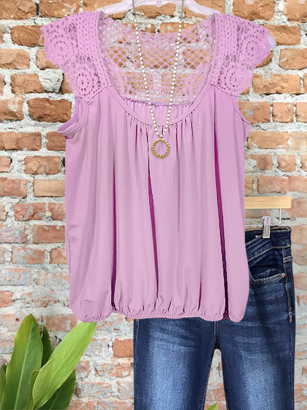 Elegant Crochet Ruched Elastic Hem Top
