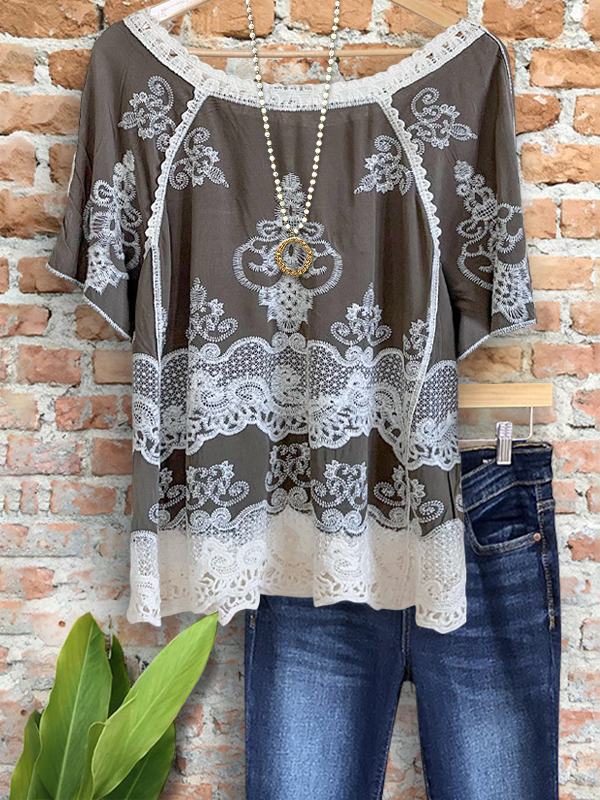 Bohemian Print Lace Patchwork Top