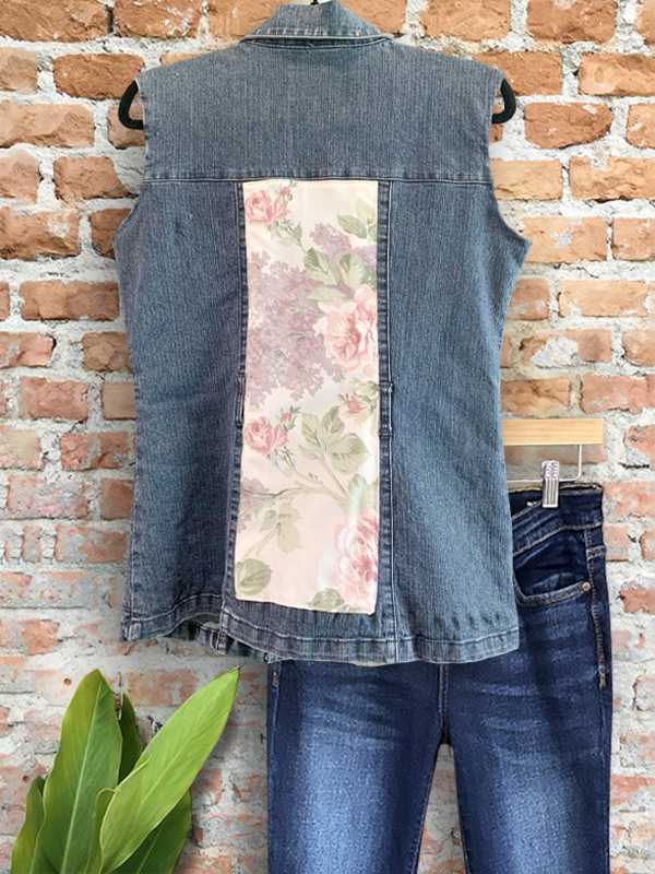 Vintage Denim Floral Patchwork Vest