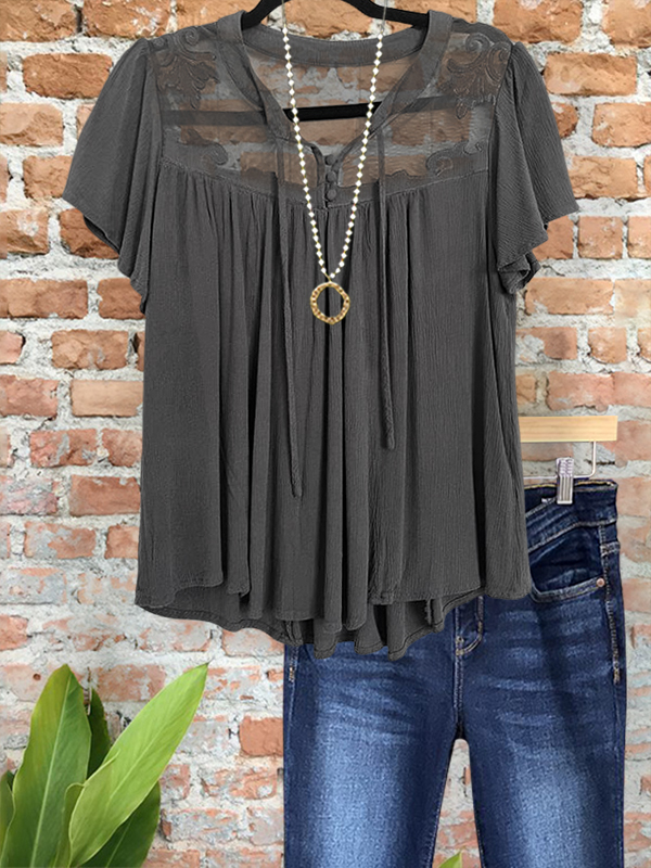 Charming Draped Tulle Puff Sleeve Top