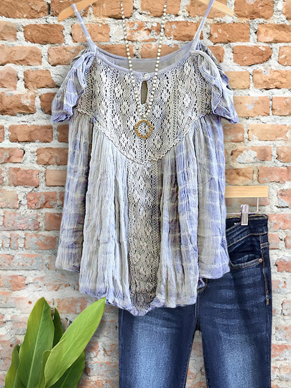 Vintage Lace Off-Shoulder Ruffle Sleeve Top