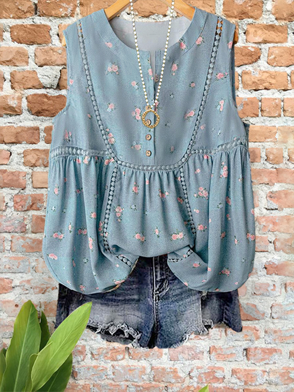 Vintage Pastoral Floral Patchwork Top
