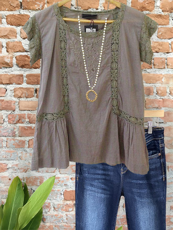Embroidered Lace Patchwork Vintage Top