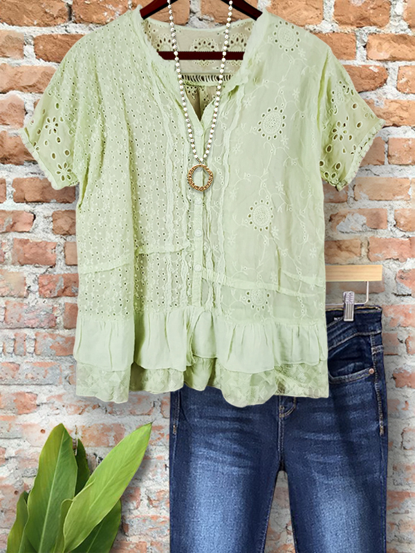 Casual Texture Jacquard Ruffle Hem Top