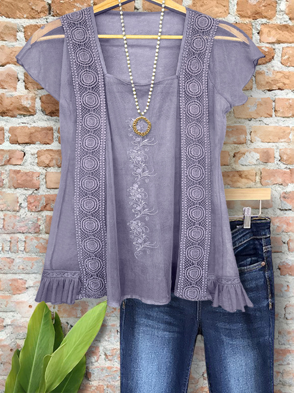 Vintage Flowy Webbing Patchwork Top
