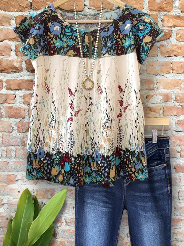 Secret Garden Cutout Detail Patchwork Top