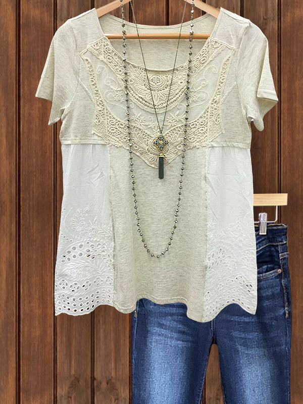 Women's top | Casual Retro Lace Textured Top |Website-shopcharmingrose