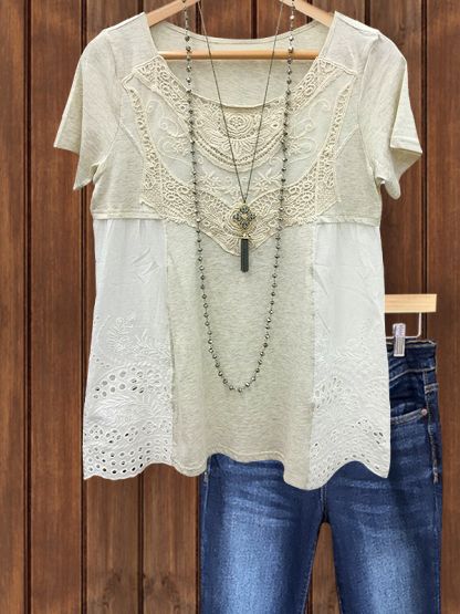 Casual Retro Lace Textured Top