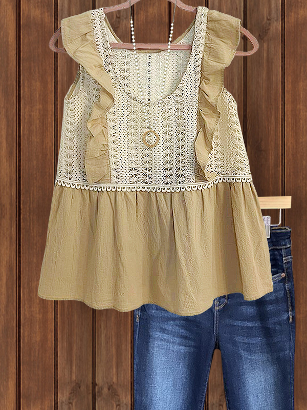 Women's top | Holiday Crochet Ruffle Sleeve Top |Website-shopcharmingrose