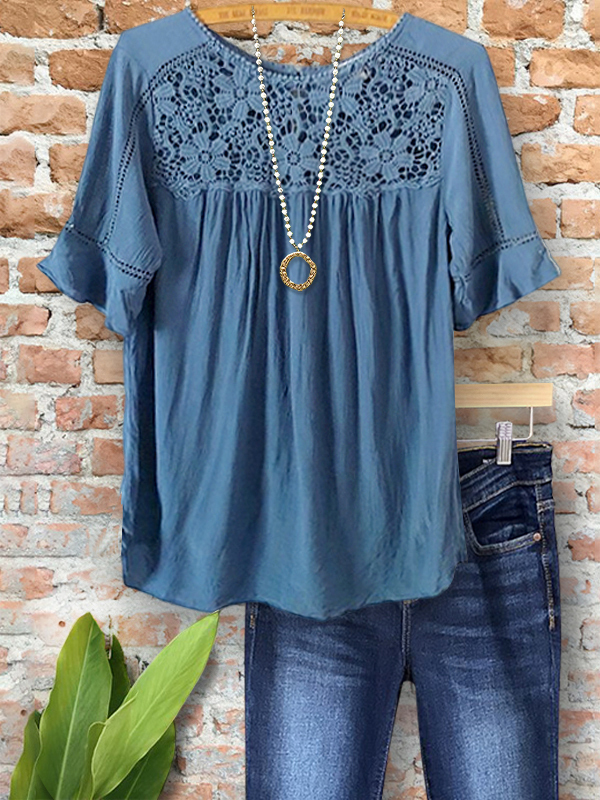 Women's top | Cozy Crochet Patchwork Ruched Top |Website-shopcharmingrose