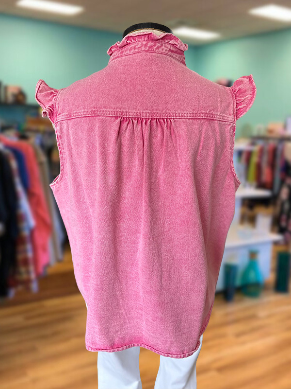 Vintage Denim Style Ruffle Sleeve Top
