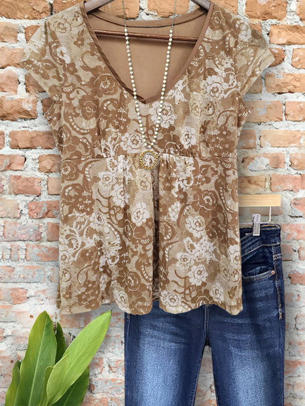 Vintage Comfort Stretch Mesh Floral Top